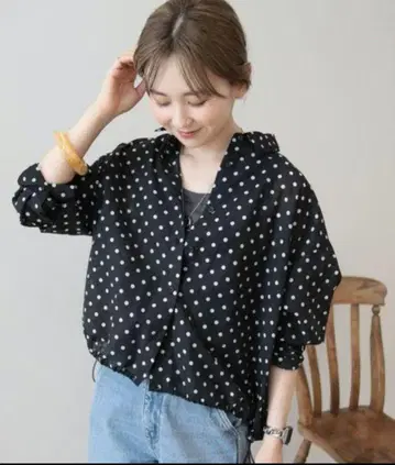 아메리칸 홀릭 도트 드로스트 셔츠 새상품 그린 파크