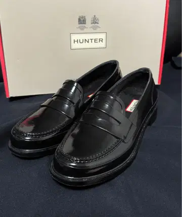 HUNTER 블랙 페니 로퍼 헌터 레인 슈즈 여성용