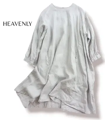 Heavenly 린넨 100% 개더 원피스 라이트 그레이 루즈한 와이드