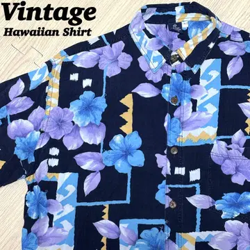 vintage 빈티지 하와이안 셔츠 레이온 90s 네이비 L