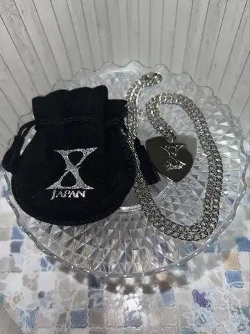 X JAPAN 피크형 실버 목걸이 파우치 포함