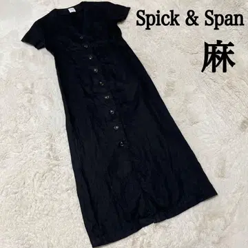 새상품급 스픽 앤 스팬 린넨 셔츠 원피스 V넥 반팔 블랙