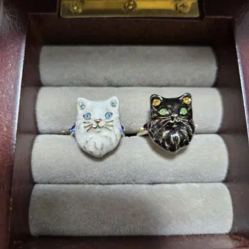 미사용품 ANNA SUI 페르시아 고양이 반지 블랙 화이트 세트