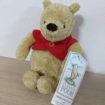 새상품 Classic Pooh 봉제 인형 베이지 빨간색 셔츠 앤티크풍