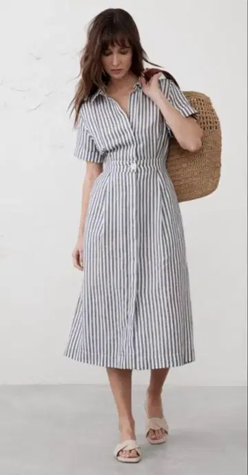 BANANA REPUBLIC 린넨 블렌드 미디 셔츠 원피스
