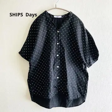 SHIPS Days 쉽스 블랙 도트 무늬 반팔 블라우스 S/M 면