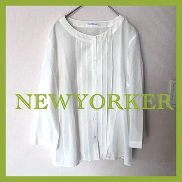 새상품 NEWYORKER 핀턱 화이트 블라우스 7부 소매 노카라
