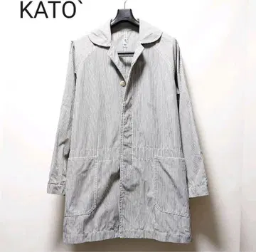 KATO 화이트 그레이 스트라이프 워크 코트 커버올 M 사이즈