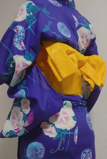 나팔꽃 보라색 유카타 오비 일본 나막신 3개 세트