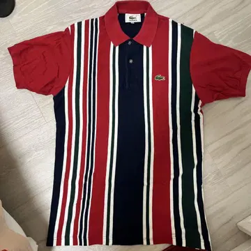 라코스테 LACOSTE 피케 셔츠 4 L 사이즈 스트라이프 레드
