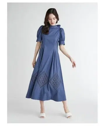 셀포드 자수 원피스 36 블루