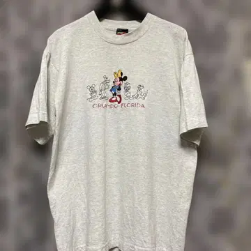 디즈니 MICKEY 미니 자수 그레이 90년대 빈티지 반팔 티셔츠