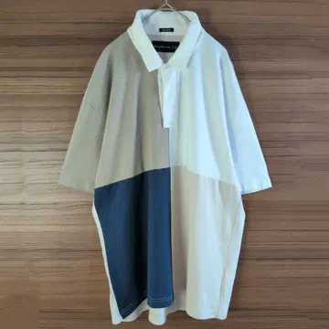 반팔 피케 셔츠 멀티 컬러 블록 절개 오버 사이즈 실루엣 구제 의류