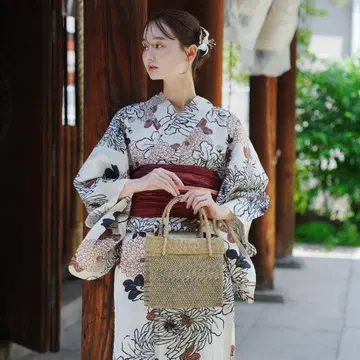 브라운의 국화 무늬 utatane 프리 사이즈 유카타 헤고 오비 세트