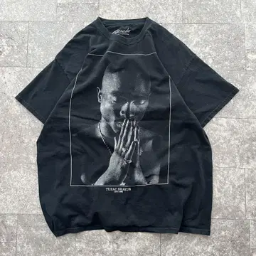 남성용 구제 의류 TUPAC 그래픽 프린트 티셔츠 블랙 XL