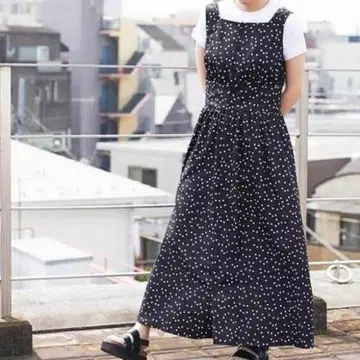 I am I 물방울 패턴 슬리브리스 롱 원피스