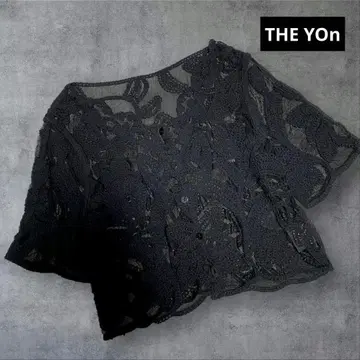새상품급! THE YOn 튤 토션 레이스 시어 블라우스 BLACK