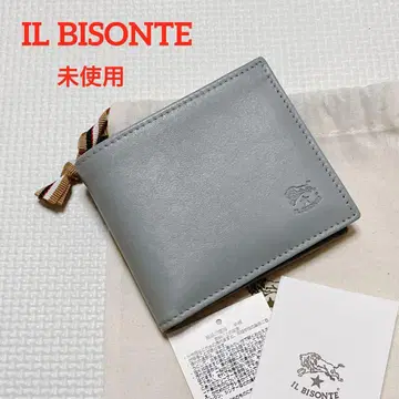 미사용 IL BISONTE 일비종떼 가죽 접이식 지갑 그레이 봉투 포함