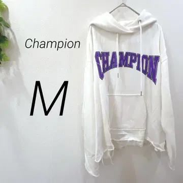 Champion 후드티 화이트 프린트 얇은 소재 속기모 가을/겨울 후디