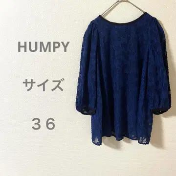 HUMPY 네이비 꽃무늬 레이스 반소매 셔츠