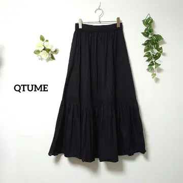 QTUME 볼륨 티어드 스커트 M 블랙