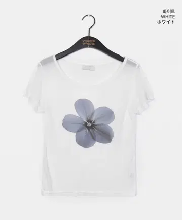 NUGU wonder wonder 플라워 시스루 반팔 티셔츠 white