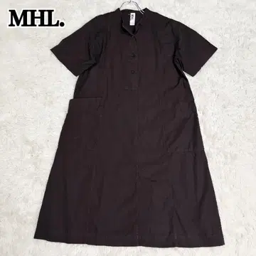 마가렛호웰 셔츠 원피스 반팔 밴드 카라 브라운