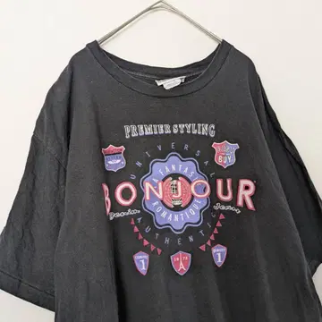 90s USA제 BONJOUR 블랙 티셔츠 싱글 스티치