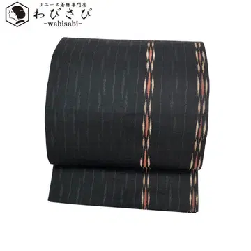 후쿠로 오비 모던한 세로 패턴 명주 블랙 컬러 O-3369