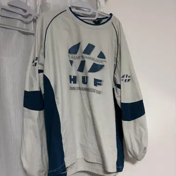 HUF 긴팔 티셔츠 화이트/블루 남녀 공용 봄 가을 겨울