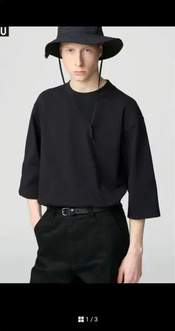 유니클로 유니클로 U 크루넥 티셔츠 7부 소매 L 사이즈 블랙