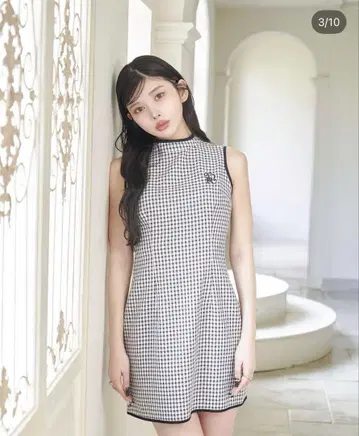 Darich 허리 오픈 체크 미니 원피스