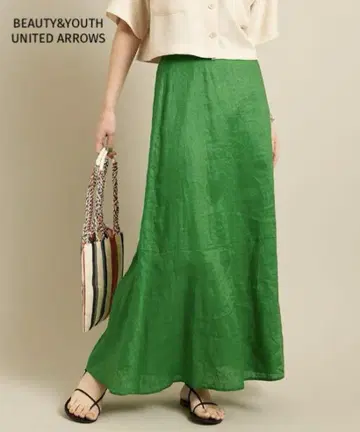 새상품급 UNITED ARROWS 린넨 스커트 롱 플레어 린넨 S 그린
