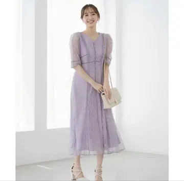 Noela 배색 레이스 원피스 라벤더