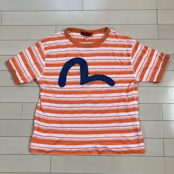 EVISU 로고 프린트 스트라이프 티셔츠
