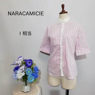 나라 까미체 최고급 새상품급 반팔 블라우스 핑크색 계열 스트라이프 패턴!