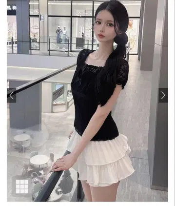 레이스 레이어드 스타일 리본 상의