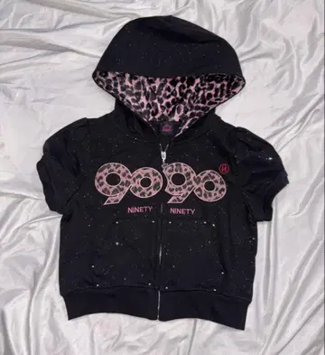 9090girl OG 로고 글리터 하프 지퍼 후드 티셔츠