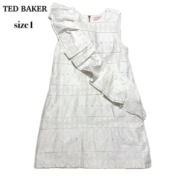 새상품급 TED BAKER 자수 프릴 슬리브리스 원피스 1 화이트