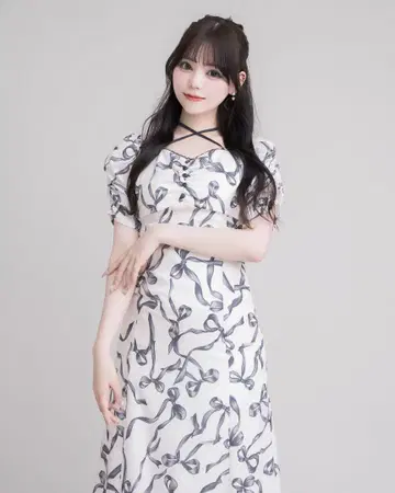 pium 리본 무늬 롱 원피스 아이보리