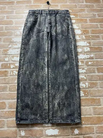 블랙 데님 페인트 데님 블리치 와이드 데님 블랙 그랑지