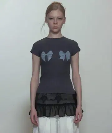 스컬프터 상의 티셔츠 Bow Bow Baby Tee