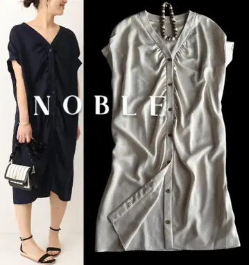노블 NOBLE 드라이 터치 프론트 버튼 개더 원피스 베이지
