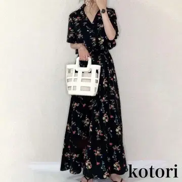 새상품 롱 셔츠 원피스 여성용 맥시 길이 꽃무늬 반팔 여름 블랙