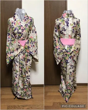 앤티크!! 아이보리 바탕에 등나무 잎과 잔디 문양 여름용