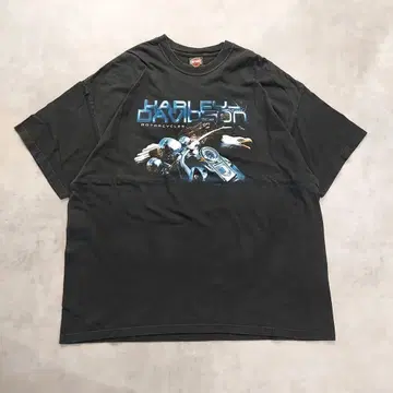 할리데이비슨 프린트 티셔츠 00s USA제 3XL 블랙 14357