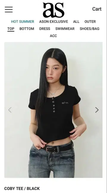as"on ason 리프 버튼 티셔츠 블랙 상의 티셔츠 미사용 새상품