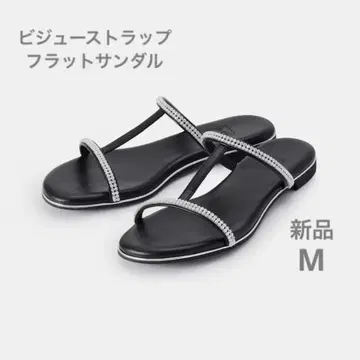 플라스테 비쥬 스트랩 플랫 샌들 블랙 M