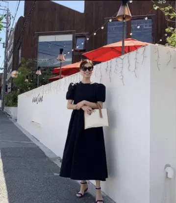 bow.a 블랙 롱 원피스 퍼프 슬리브 클리닝 완료