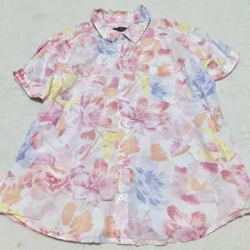 로렌 랄프 로렌 부드러운 코튼 셔츠 꽃무늬 화이트 로고 자수 사이즈 L